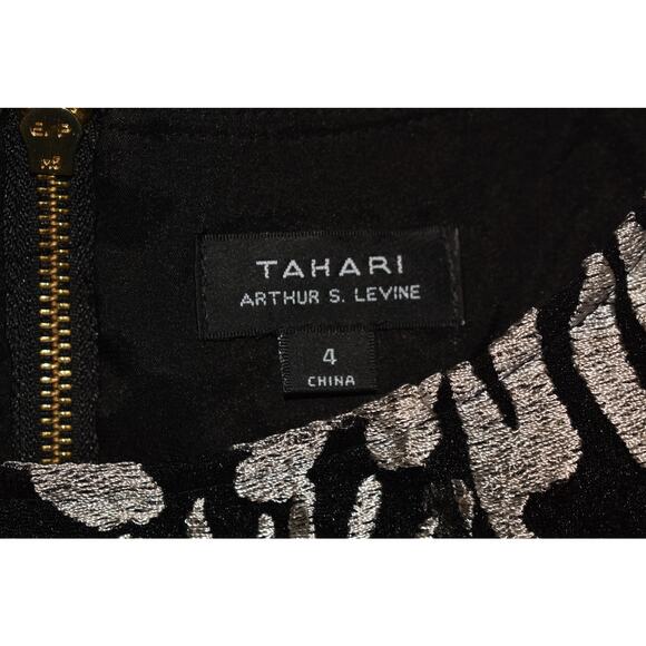 TAHARI ASL $189 Black Silver Brocade‎ Cap Sleeve Sheath Dress Size 4 - Picture 4 of 4